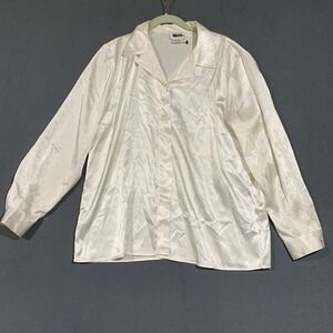 Leslie‎ Fay Ivory Button Down Shirt Womens Size 16 Long Sleeve Career Silky